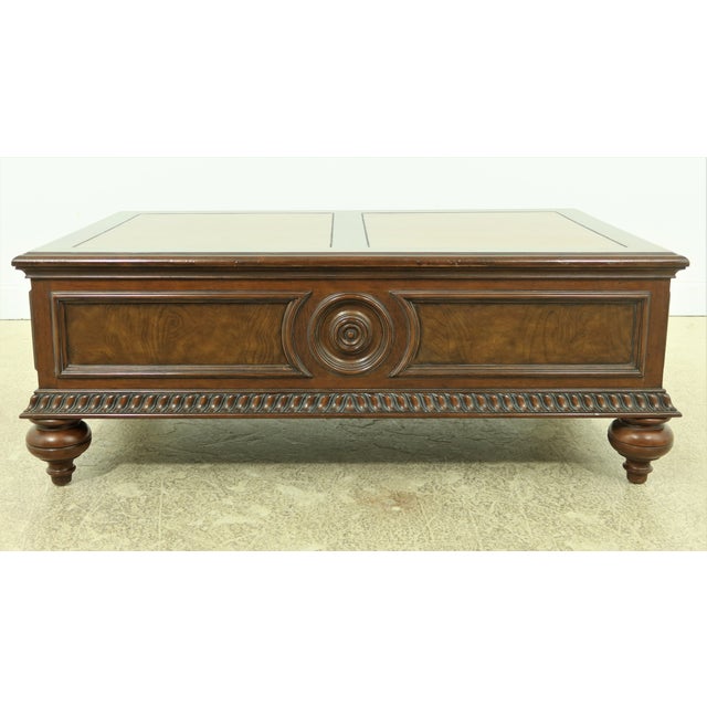 Ethan Allen Leather Top Mahogany Coffee Table W. Drawers Chairish