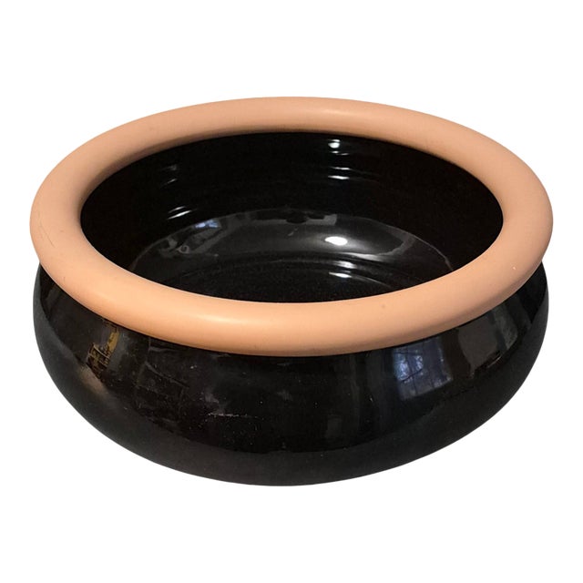 Vintage Mid-Century Modern Black Glazed Terra-Cotta Pottery Bowl For Sale