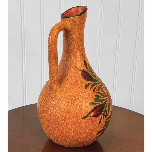 Vintage 18" Tonala Mexican Pottery Floral Ewer Pitcher For Sale - Image 4 of 11