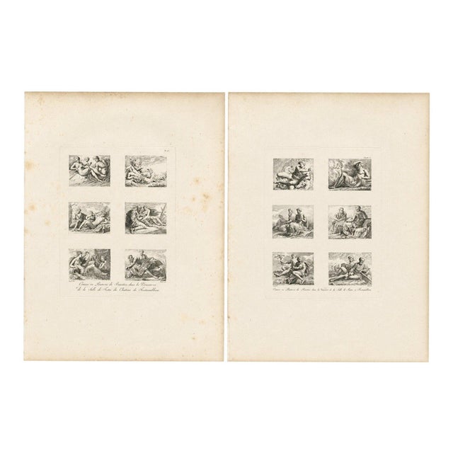 Louis-Pierre Baltard, Nude Primaticcio Fontainebleau Fresco, 1803, Engravings, Set of 2 For Sale