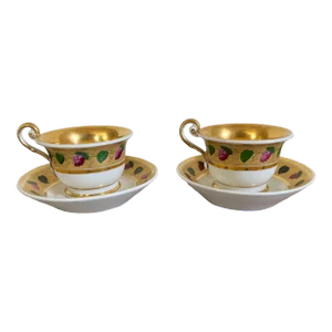 Antique Early 19th Century French Empire Paris Porcelain Tea Cups and Saucers - a Pair