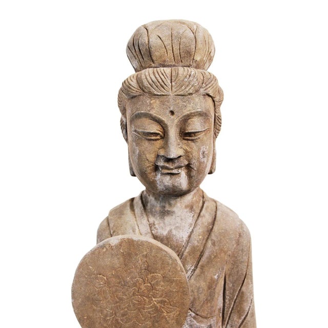 Asian Vintage Stone Geisha Garden Statue For Sale - Image 3 of 9