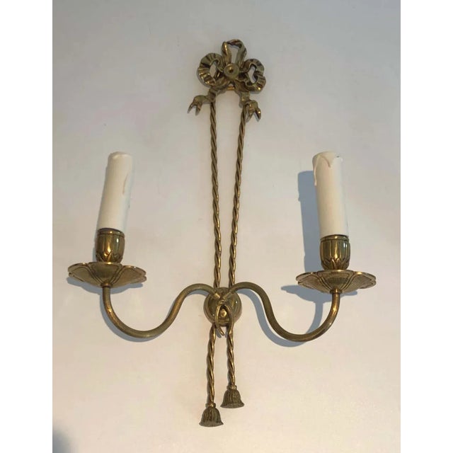 1950s 1950s French Louis XVI Style Bronze Wall Lights with Ribbons - A Pair, Unwired For Sale - Image 5 of 13