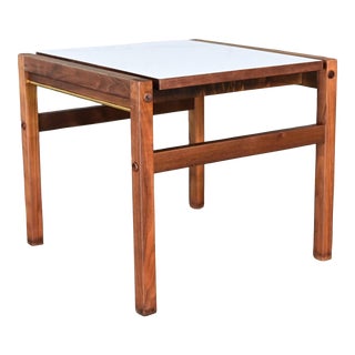 Mid-20th Century Mid Century Modern Small Square Side Table Teak With White Laminate Top For Sale