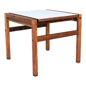 Mid-20th Century Mid Century Modern Small Square Side Table Teak With White Laminate Top