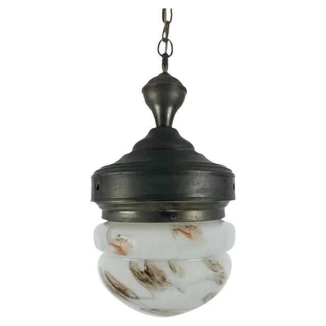 Antique Marble Glass Ceiling Lamp, 1920s For Sale