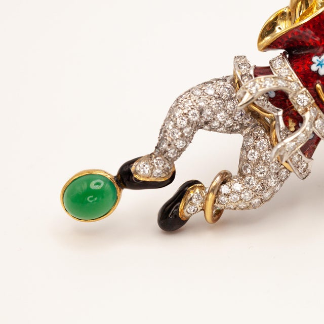 Gold 1970s Vintage 18k Yellow Gold Diamond Enamel Juggler Brooch For Sale - Image 8 of 9