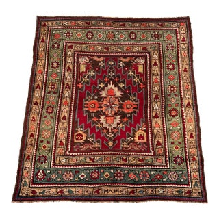 Antique Caucasian Akstafa Hand-Knotted Wool Rug - 4'6" X 4'2" For Sale