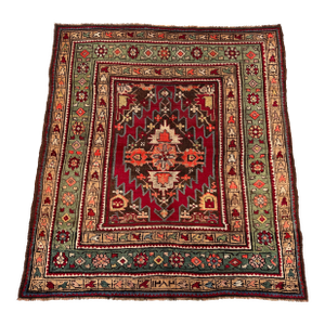 Antique Caucasian Akstafa Hand-Knotted Wool Rug - 4'6" X 4'2"