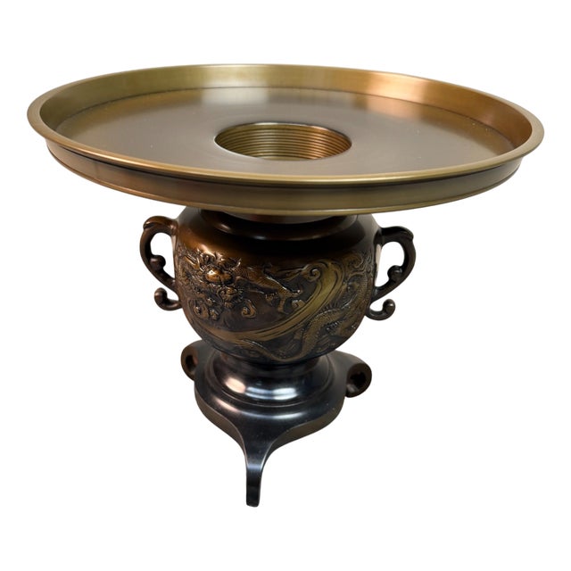 Bronze Usubata Ikebana Vase with Dragon and Tiger, Japan, 1990s For Sale