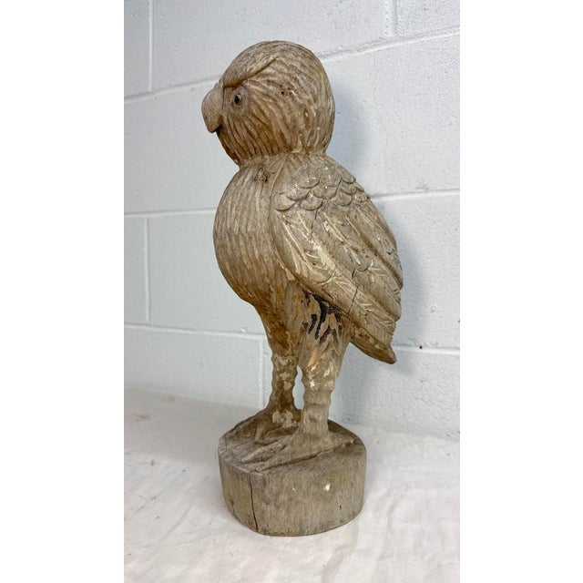 1950s Share Large Hand Carved Solid Wood Folk Art Owl Sculpture Statue Figure For Sale - Image 4 of 10