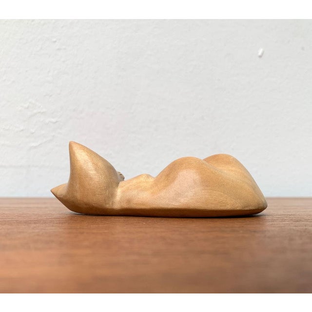 Vintage Wooden Sleeping Lioness Figurine For Sale - Image 13 of 15