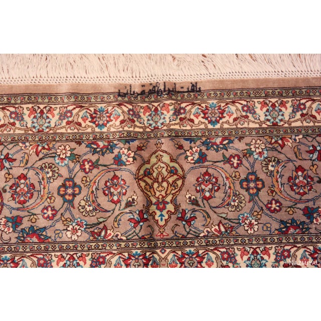 Persian Nazmiyal Collection Ivory Background Floral Medallion Vintage Qum Silk Persian Rug For Sale - Image 3 of 8