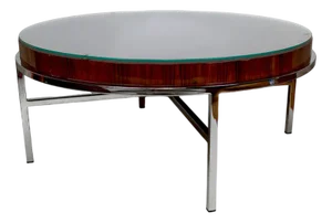 Large Modernist Round Coffee Table in Chrome and Wood, Italy, 1960s