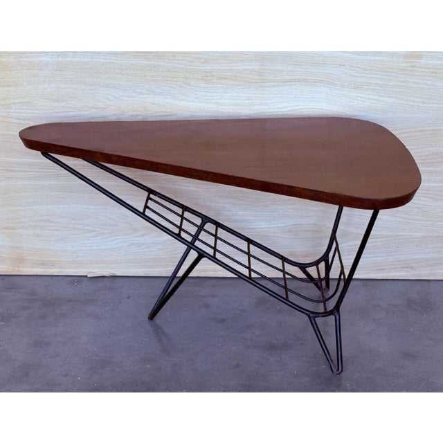 Danish Triangular Coffee Table with Magazine Rack Metal and Teak, 1960s For Sale - Image 18 of 18