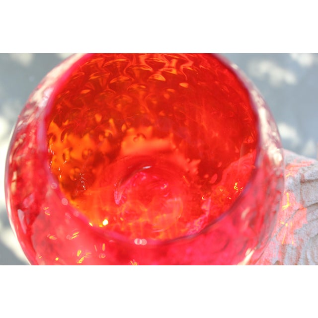 Glass Mid-Century Modern Ruby Red Art Glass Pedestal Vase with Twisted Stem, 1960s For Sale - Image 7 of 9