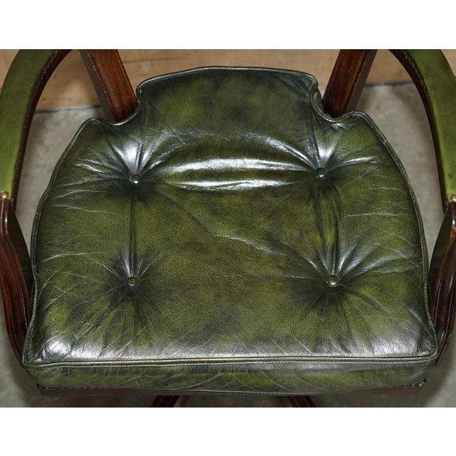 Brown Vintage Chesterfield Captain's Chair in Bottle Green Tufted Leather For Sale - Image 8 of 18