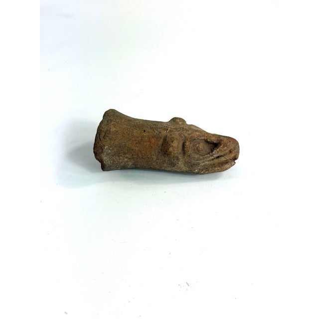 Antique Pre-Columbian Style Terracotta Dog Head Fragment This evocative terracotta fragment depicts a canine head, modeled...