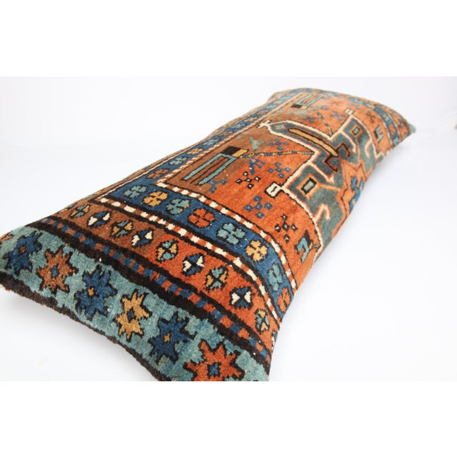 Sky Blue Antique Caucasian Tribal Rug Pillow – Handwoven 16" X 37" For Sale - Image 8 of 9