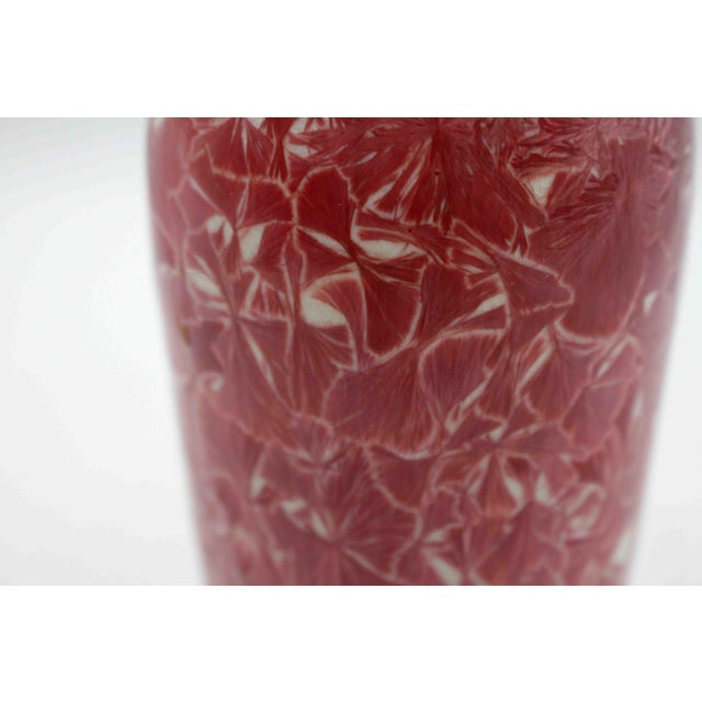 Circa 1980s Duly Mitchell crystalline glazed porcelain vase, Tucson, AZ. Asian form. Pink rose & white. Exquisitely...