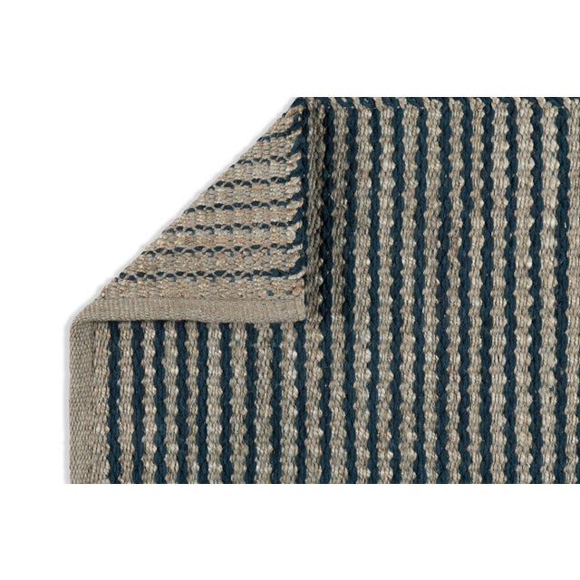 Part & Parcel Goods Textured Scallop Stripe Rug, 10'x14', Sky Blue and Sapphire For Sale - Image 4 of 4