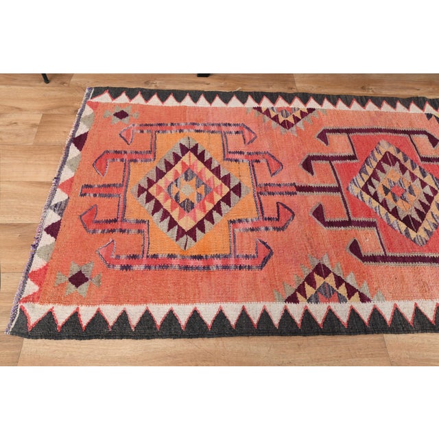 1970s Vintage Handmade Wool Cotton Pink Runner Rug For Sale In San Francisco - Image 6 of 11