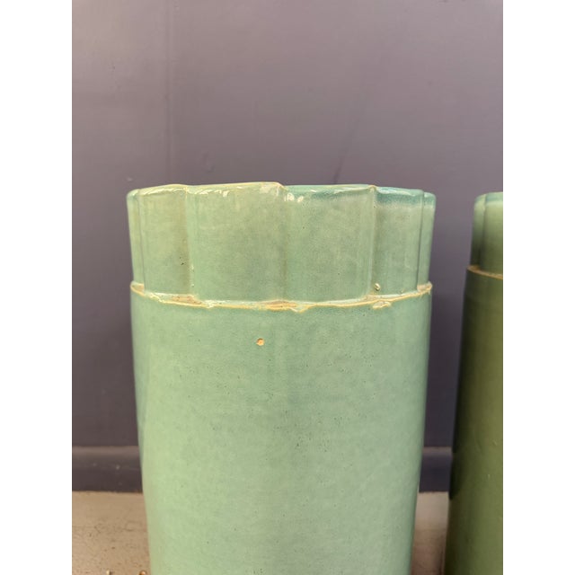 1920s Pair of Galloway Terra Cotta Co. Art Deco Aqua Glazed Floor Vases, Philadelphia For Sale - Image 13 of 13