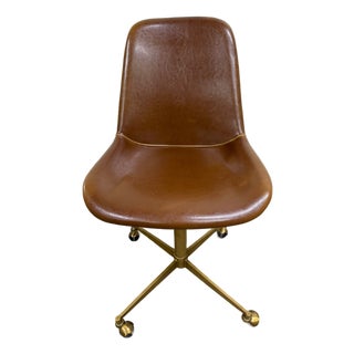 World Market Marina Cognac Brown Faux Leather Adjustable Swivel Office Chair For Sale
