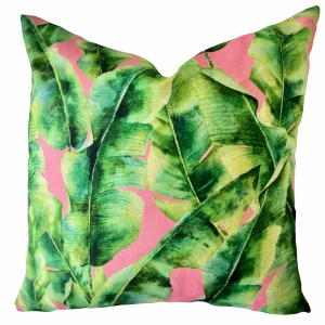 Contemporary Dominican Banana Leaves with Pink Pillow Cover