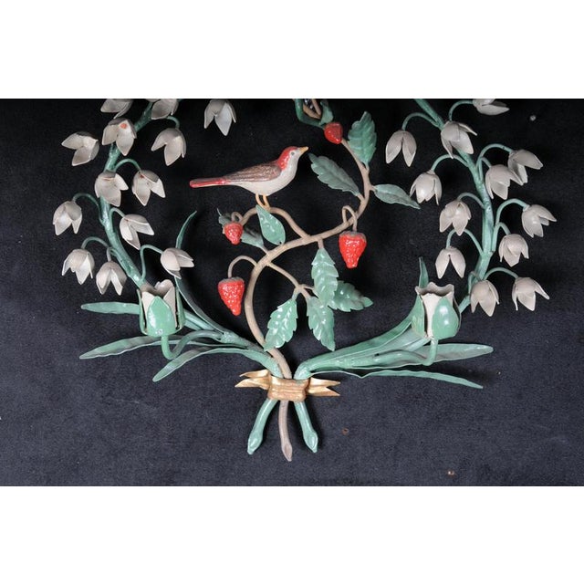 Green Antique Painted Wrought Iron Wall Candleholders with Lily of the Valley, Set of 2 For Sale - Image 8 of 18