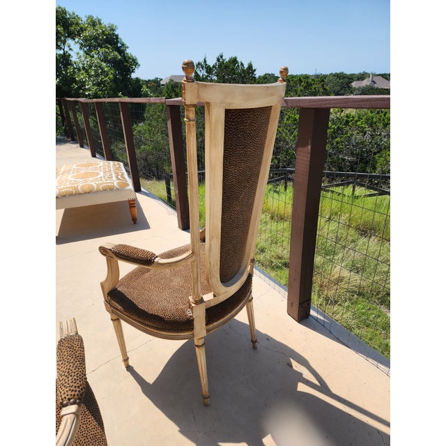 Pair of Louis XVI Style Arm Chirs in Leopard Fabric For Sale In San Antonio - Image 6 of 11