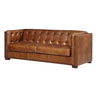 Tuxedo Leather Sofa - Light Brown For Sale