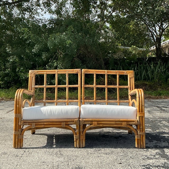 Vintage Coastal Bent Rattan Loveseat For Sale In West Palm - Image 6 of 9