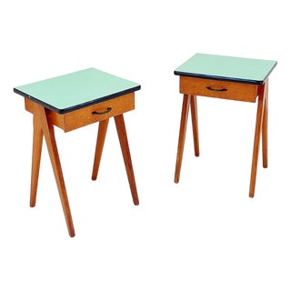 Vintage Bedside Tables with Compass Legs, 1960s, Set of 2 For Sale