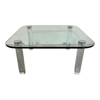 Vintage Pace Collection Glass Coffee Table Lucite Legs Chrome Caps For Sale