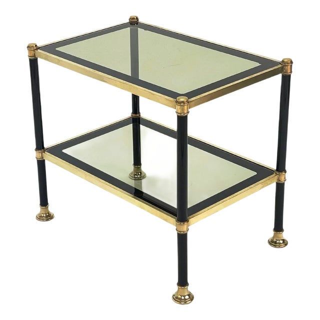 Mid-Century Brass and Black Metal Rectangular Coffee Table with Smoked Glass, 1970s For Sale