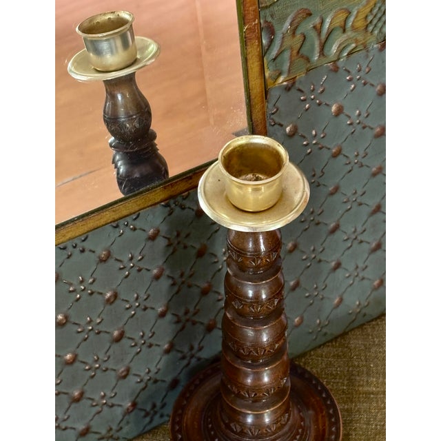 Rustic European German Vintage Hand-Carved Candlestick-Candle Holder For Sale - Image 3 of 11
