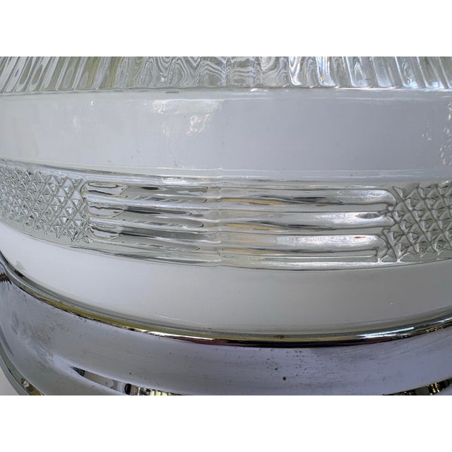 White Vintage 1940s Art Deco Clear & White Pressed Glass Chrome Flush Mount Ceiling Light For Sale - Image 8 of 12