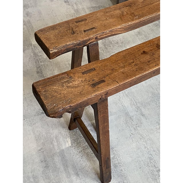 Vintage Farmhouse Benches in Oak, 1950s, Set of 2 For Sale - Image 14 of 18