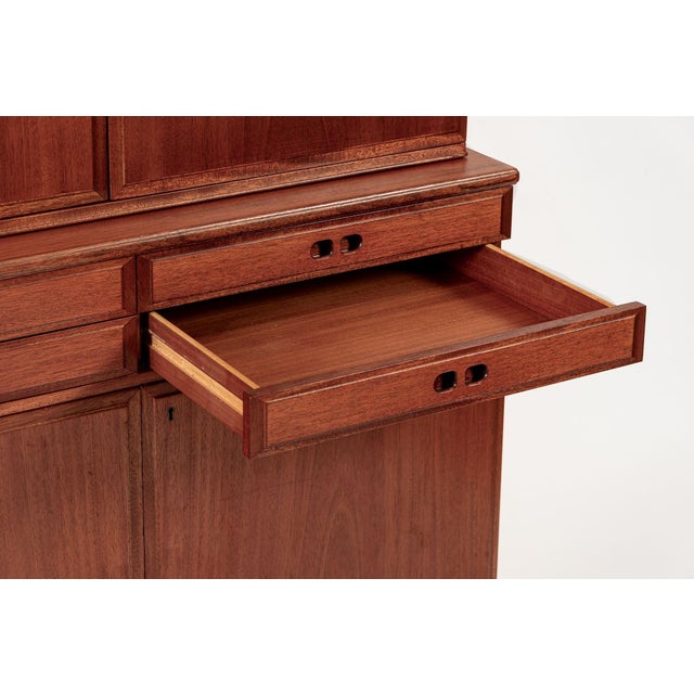 Brown Mid Century Danish Modern Teak Storage Cabinet, Circa 1960, Two-Piece For Sale - Image 8 of 15