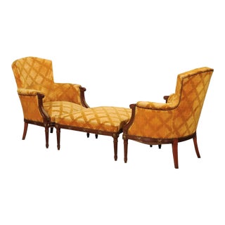 French Louis XVI Style Walnut Duchesse Brisée with Gilt X-Form Motifs For Sale