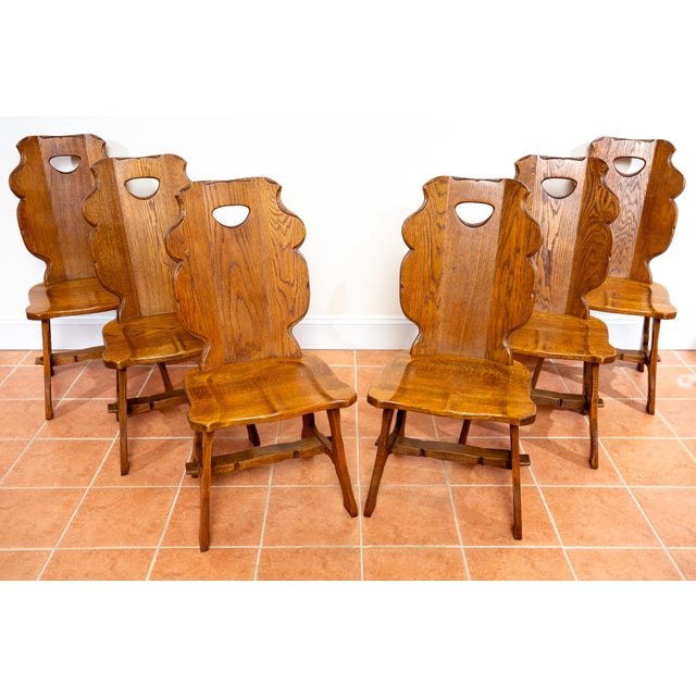 Wood Vintage Belgian Dining Chairs in Oak, 1960s, Set of 6 For Sale - Image 7 of 18