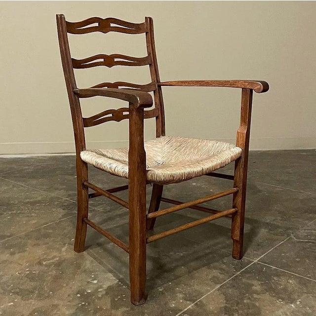 Burnt Umber Set of 6 Country French Dining Chairs With Rush Seats Includes 2 Armchairs For Sale - Image 8 of 13