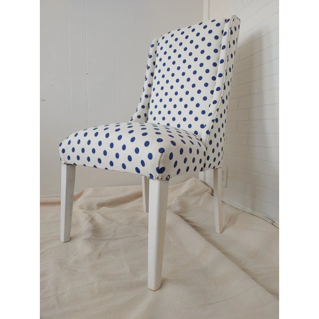 Textile Vintage Art Deco Accent Chair in Linen Polka Dot Upholstery For Sale - Image 7 of 13