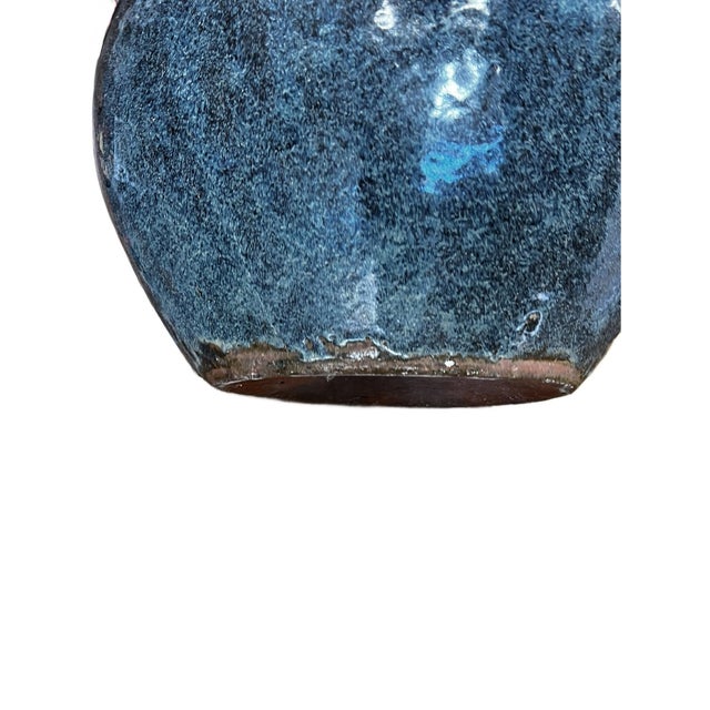 Navy Blue Large Antique Yixing Flambe Glazed Stoneware Pot With Rounded Rim For Sale - Image 8 of 14