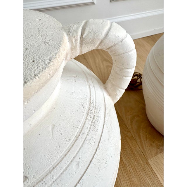 Off-white Rare Signed Sculptural, Hand-Made Danish Plaster Amphora Table Lamps by S + Mind, 1987, a Pair For Sale - Image 8 of 10