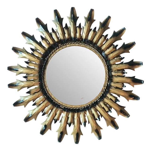 Vintage Metal Sunburst Mirror, 1960s For Sale