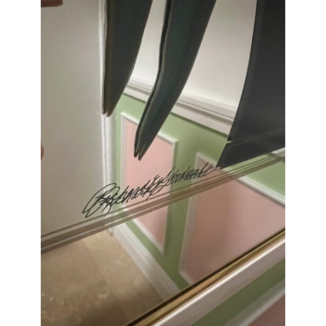 Octagon Brass Etched Colored Floral Mirror, Circa 1970 For Sale In New York - Image 6 of 8