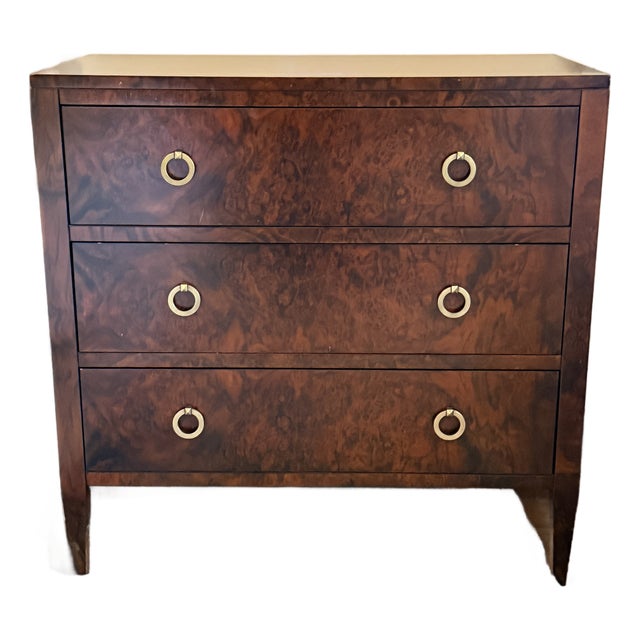 Modern History Three Drawer Burl Chest—two Available For Sale