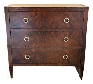 Modern History Three Drawer Burl Chest—two Available